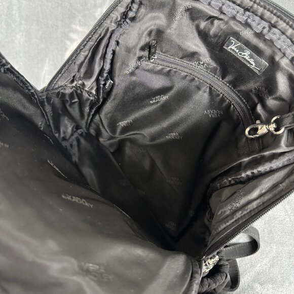 Vera Bradley Black Quilted Back Back Pack  14"x12" Zip Closure - Picture 7 of 10